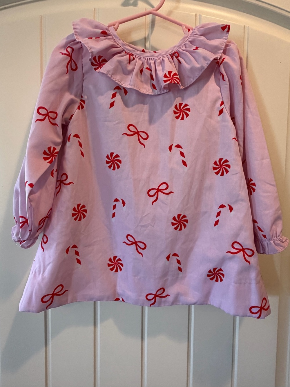 Girls' Pink Candy Print Ruffle Collar Top